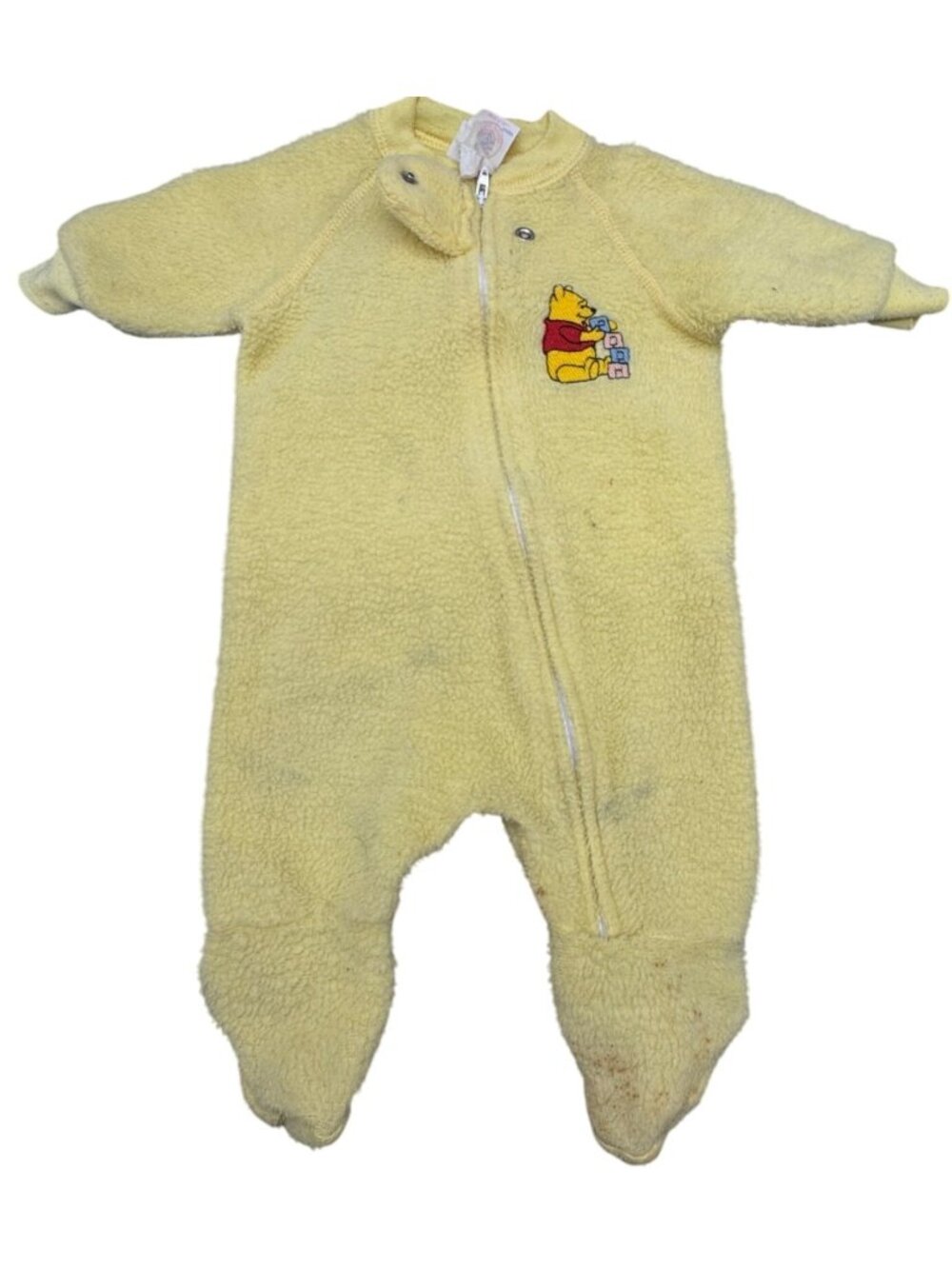 Disney Winnie The Pooh Yellow Baby Fleece Footed Pajamas 0-6 Months Used READ